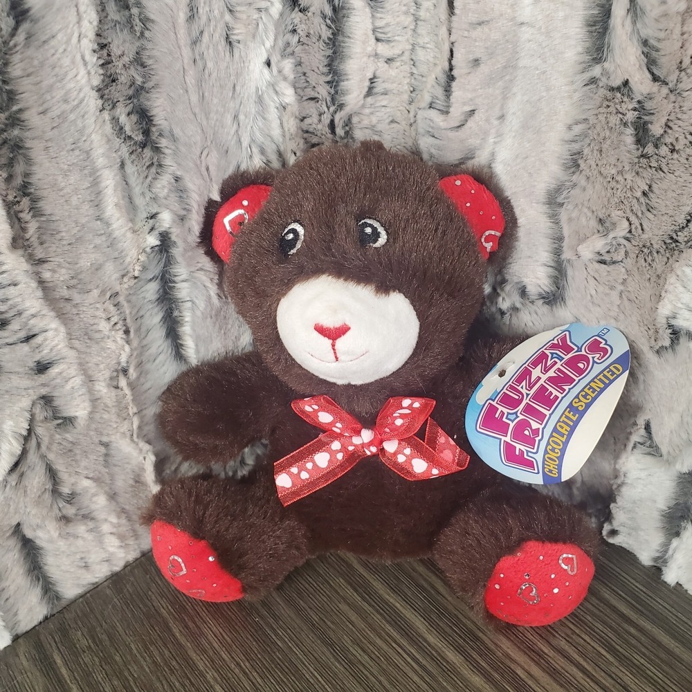 Greenbrier Fuzzy Friends Chocolate Scented Bear 6" Plush Brown Sparkle Hearts